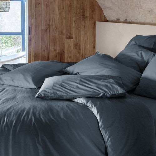 Housse De Couette Palace Pur Coton Lavé 140x200 Cm Uni Noir Granit