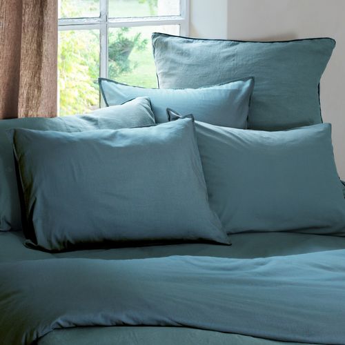 Housse De Couette Palace Pur Coton Lavé 140x200 Cm Uni Bleu Topaze