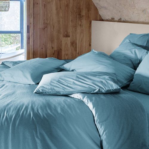 Housse De Couette Palace Pur Coton Lavé 140x200 Cm Uni Bleu Topaze