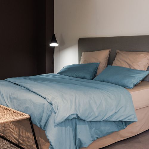 Housse De Couette Palace Pur Coton Lavé 140x200 Cm Uni Bleu Topaze