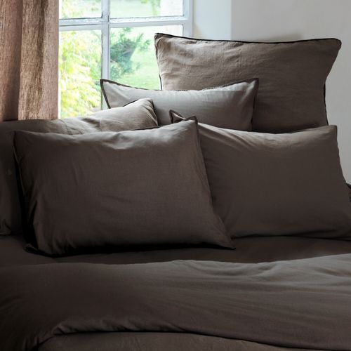 Housse De Couette Palace Pur Coton Lavé 240x220 Cm Uni Marron Café