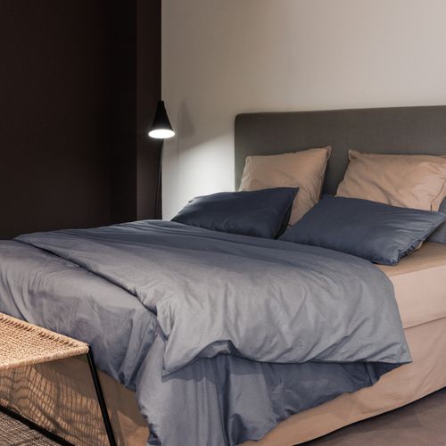 Drap Plat Palace Pur Coton Lavé 240x290 Cm Uni Gris Brume