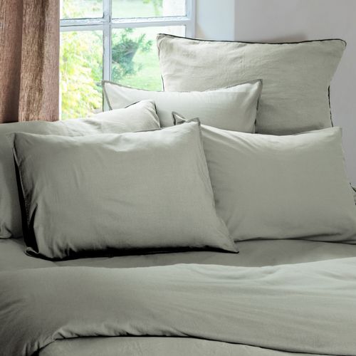 Drap Plat Palace Pur Coton Lavé 240x290 Cm Uni Vert Laurier