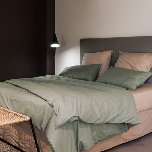 Drap Plat Palace Pur Coton Lavé 240x290 Cm Uni Vert Laurier