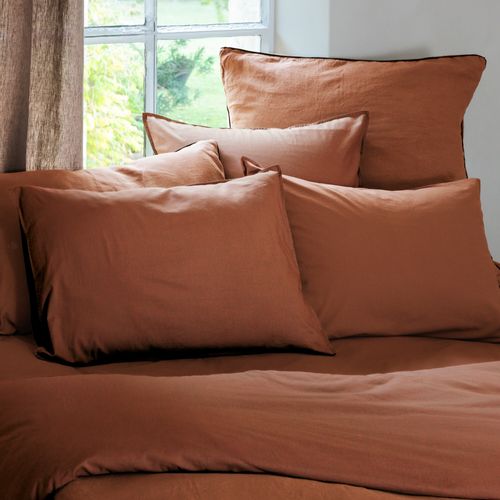 Drap Plat Palace Pur Coton Lavé 240x290 Cm Uni Marron Terre Cuite