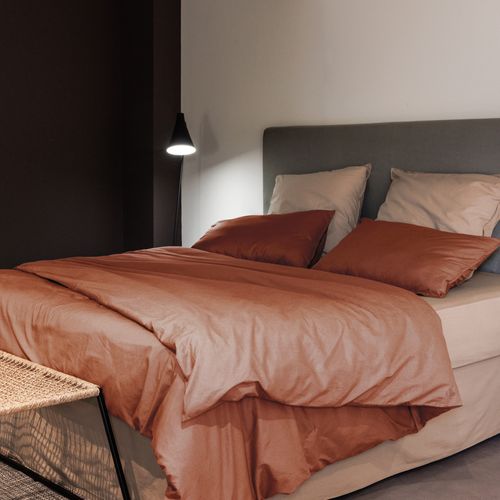 Drap Plat Palace Pur Coton Lavé 240x290 Cm Uni Marron Terre Cuite