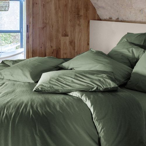 Drap Plat Palace Pur Coton Lavé 270x290 Cm Uni Vert Mousse