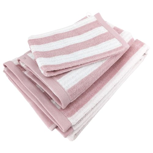 Parure De Bain Coton Collection Efficience Stripes 4 Pièces Rose Flamingo