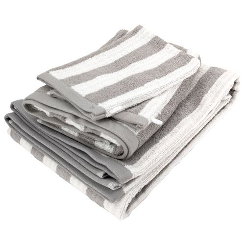Parure De Bain Coton Collection Efficience Stripes 4 Pièces Gris Lunar