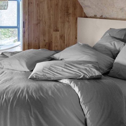 Taie D'oreiller Palace Pur Coton Lavé 65x65 Cm Uni Gris Acier