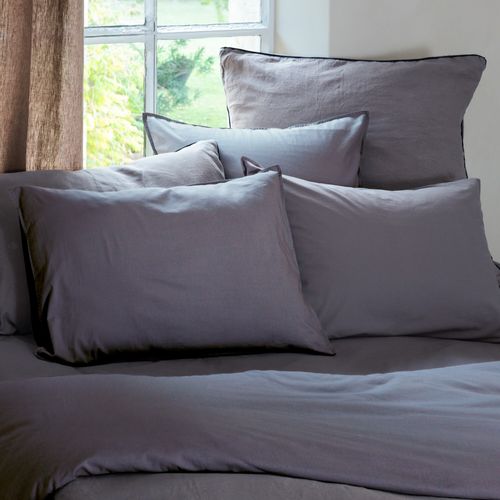 Taie D'oreiller Palace Pur Coton Lavé 65x65 Cm Uni Gris Brume