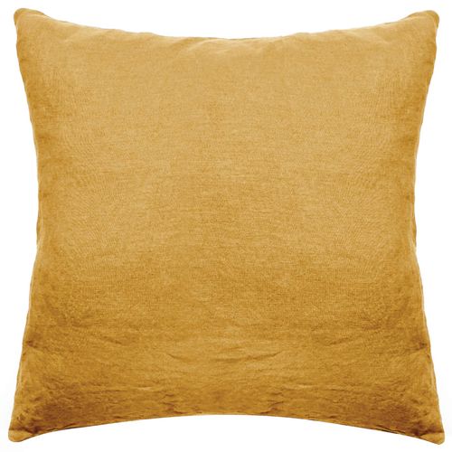 Taie D'oreiller Palace Pur Coton Lavé 65x65 Cm Uni Jaune Curry