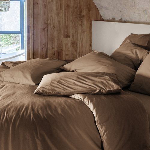 Taie D'oreiller Palace Pur Coton Lavé 50x70 Cm Uni Marron Cognac