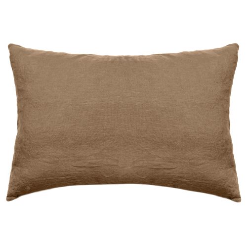 Taie D'oreiller Palace Pur Coton Lavé 50x70 Cm Uni Marron Cognac