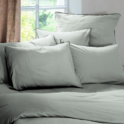 Taie D'oreiller Palace Pur Coton Lavé 50x70 Cm Uni Vert Lichen