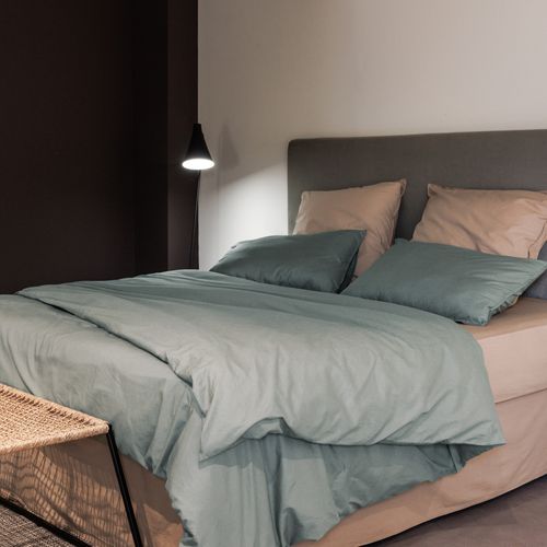 Taie D'oreiller Palace Pur Coton Lavé 50x70 Cm Uni Vert Lichen