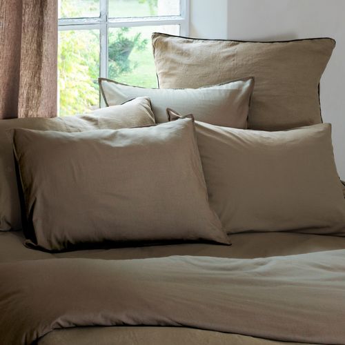 Taie D'oreiller Palace Pur Coton Lavé 50x70 Cm Uni Marron Tabac