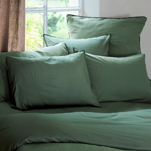 Taie D'oreiller Palace Pur Coton Lavé 50x70 Cm Uni Vert Cèdre
