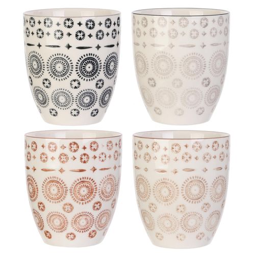 Coffret De 4 Tasses En Céramique 25cl Motif Mandala Collection Mirage