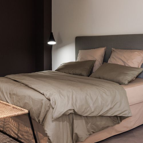 Parure De Lit 140x200 Cm Et 65x65cm Coton Lavé Palace Marron Camel 2 Pièces