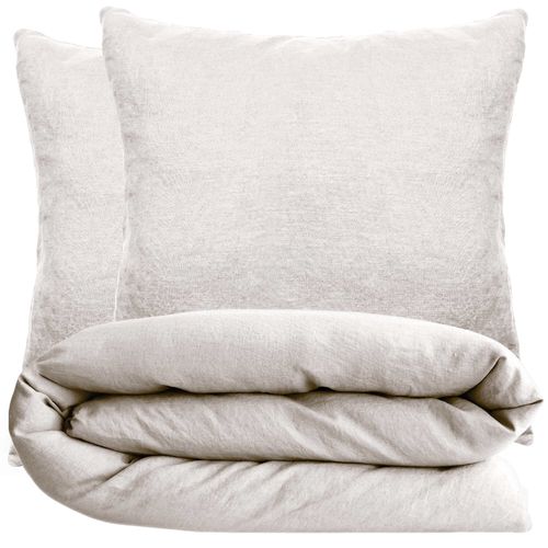 Parure De Lit 140x200 Cm Et 65x65 Cm Coton Lavé Palace Beige Naturel 2 Pièces