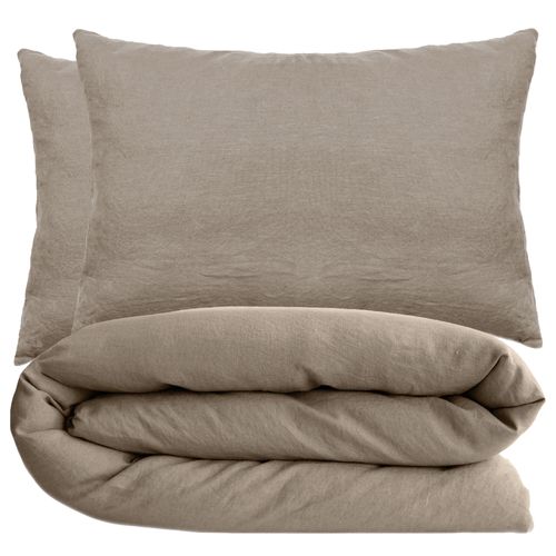 Parure De Lit 140x200 Cm Et 50x70 Cm Coton Lavé Palace Marron Camel 2 Pièces