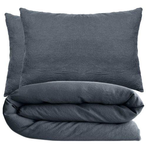 Parure De Lit 140x200 Cm Et 50x70 Cm Coton Lavé Palace Noir Granit 2 Pièces