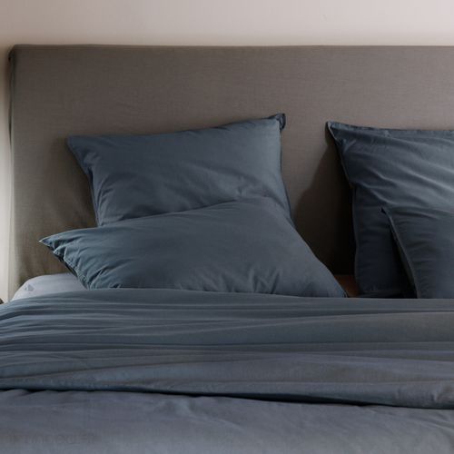 Parure De Lit 140x200 Cm Et 50x70 Cm Coton Lavé Palace Noir Granit 2 Pièces