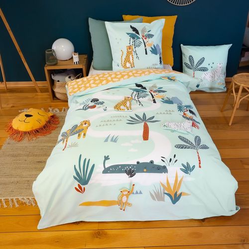 Parure De Lit Enfant Jungle Mania 140x200 Cm Microfibre Vert