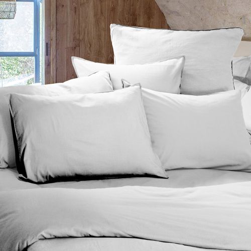 Parure De Lit 200x200 Cm Et 50x70 Cm Coton Lavé Palace Blanc Neige 3 Pièces