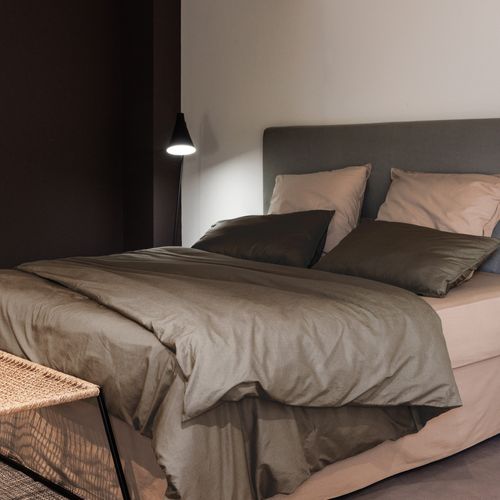 Parure De Lit 200x200 Cm Et 50x70 Cm Coton Lavé Palace Marron Tabac 3 Pièces