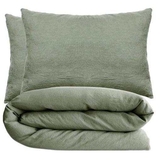 Parure De Lit 200x200 Cm Et 50x70 Cm Coton Lavé Palace Vert Sauge 3 Pièces