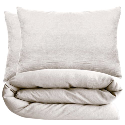 Parure De Lit 200x200 Cm Et 50x70 Cm Coton Lavé Palace Beige Naturel 3 Pièces