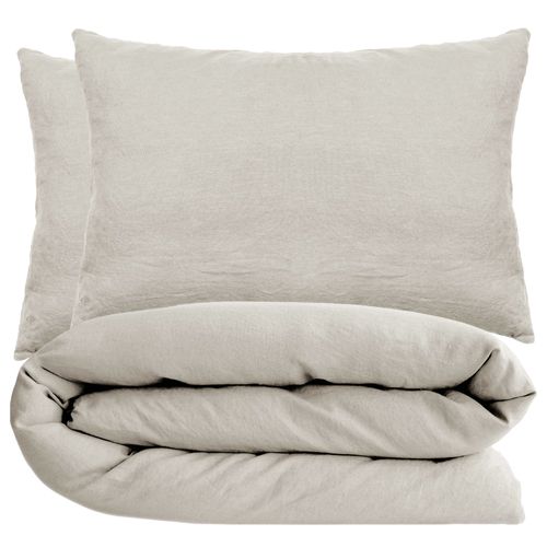 Parure De Lit 200x200 Cm Et 50x70 Cm Coton Lavé Palace Beige Nacre 3 Pièces