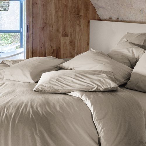 Parure De Lit 200x200 Cm Et 50x70 Cm Coton Lavé Palace Beige Lin 3 Pièces
