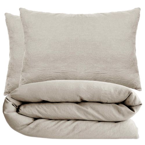 Parure De Lit 200x200 Cm Et 50x70 Cm Coton Lavé Palace Beige Lin 3 Pièces