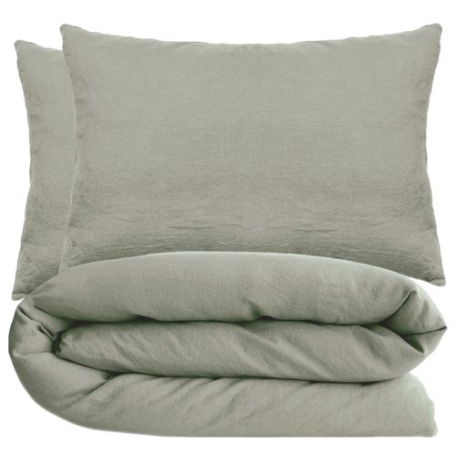 Parure De Lit 200x200 Cm Et 50x70 Cm Coton Lavé Palace Vert Laurier 3 Pièces