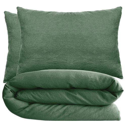 Parure De Lit 200x200 Cm Et 50x70 Cm Coton Lavé Palace Vert Cedre 3 Pièces