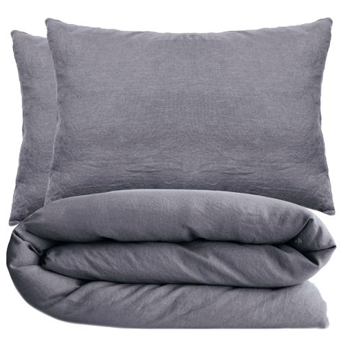 Parure De Lit 200x200 Cm Et 50x70 Cm Coton Lavé Palace Gris Brume 3 Pièces