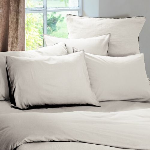 Parure De Lit 200x200 Cm Et 65x65 Cm Coton Lavé Palace Beige Naturel 3 Pièces