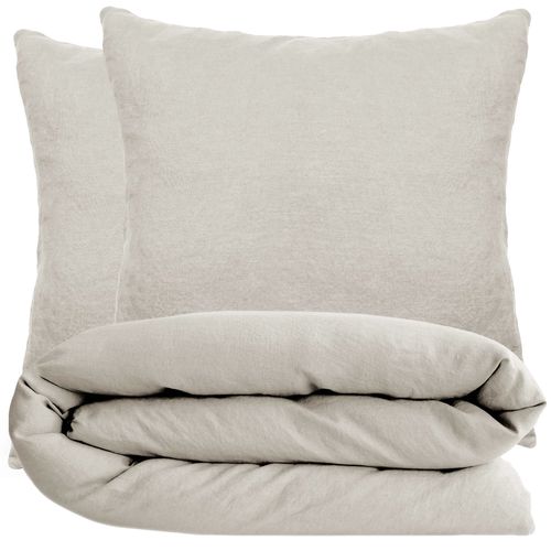 Parure De Lit 200x200 Cm Et 65x65 Cm Coton Lavé Palace Beige Nacre 3 Pièces