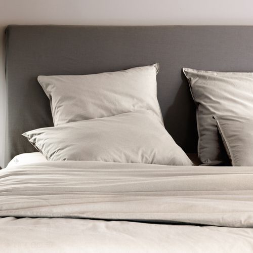 Parure De Lit 200x200 Cm Et 65x65 Cm Coton Lavé Palace Beige Nacre 3 Pièces