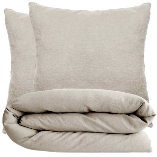 Parure De Lit 200x200 Cm Et 65x65 Cm Coton Lavé Palace Beige Lin 3 Pièces