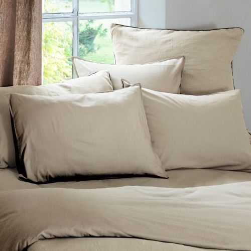 Parure De Lit 200x200 Cm Et 65x65 Cm Coton Lavé Palace Beige Lin 3 Pièces