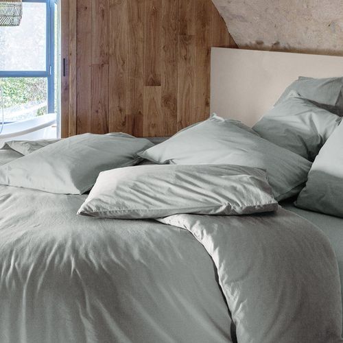 Parure De Lit 200x200 Cm Et 65x65 Cm Coton Lavé Palace Vert Lichen 3 Pièces