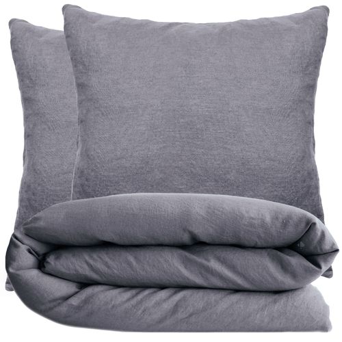 Parure De Lit 200x200 Cm Et 65x65 Cm Coton Lavé Palace Gris Brume 3 Pièces