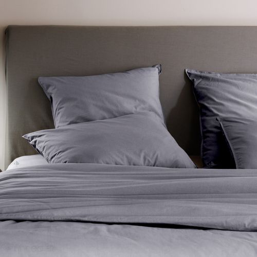 Parure De Lit 200x200 Cm Et 65x65 Cm Coton Lavé Palace Gris Brume 3 Pièces