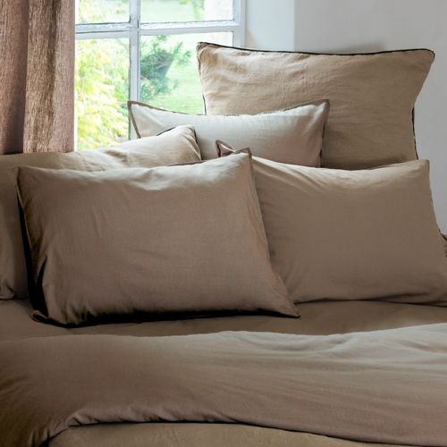 Parure De Lit 240x220 Cm Et 50x70 Cm Coton Lavé Palace Marron Camel 3 Pièces