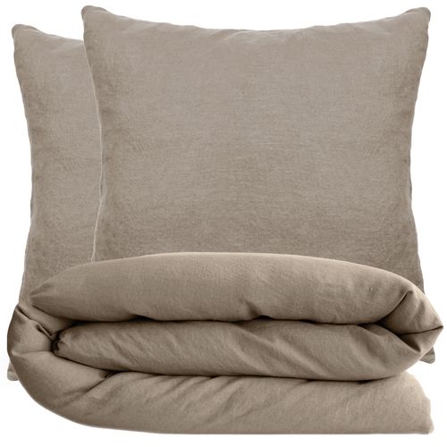 Parure De Lit 260x240 Cm Et 65x65 Cm Coton Lavé Palace Marron Camel 3 Pièces