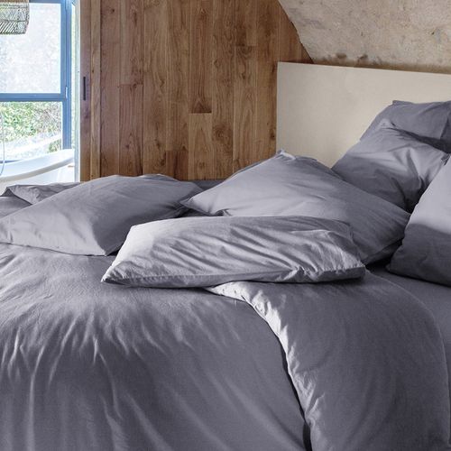 Parure De Lit 260x240 Cm Et 65x65 Cm Coton Lavé Palace Gris Brume 3 Pièces